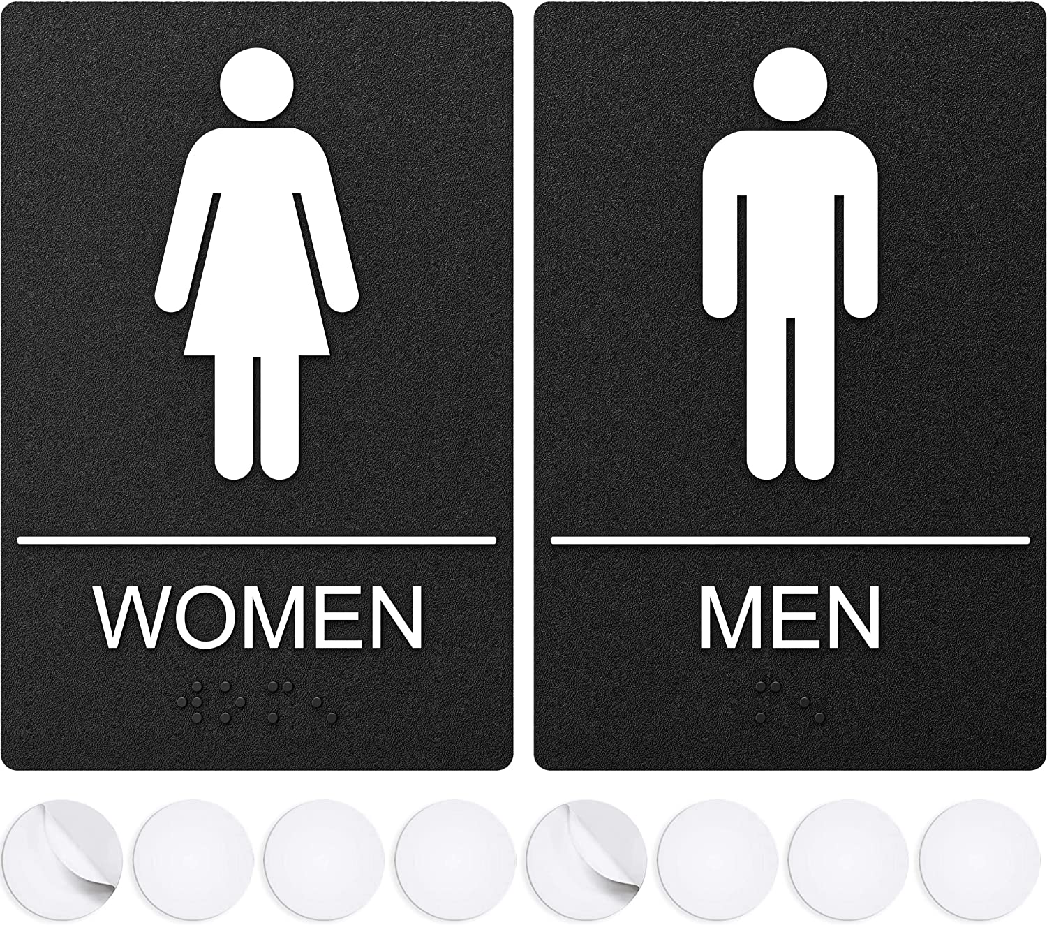 Black restroom signs for men and women with pictograms, perfect for commercial or public bathrooms