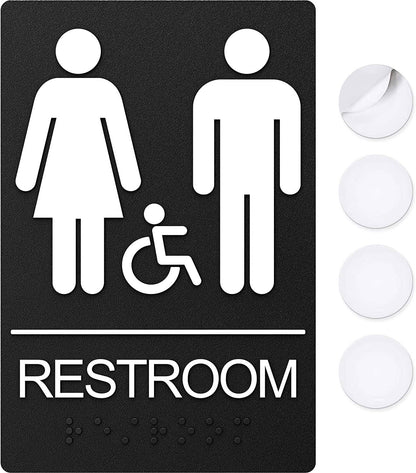 Black unisex and handicap restroom signage, ideal for commercial or public bathrooms