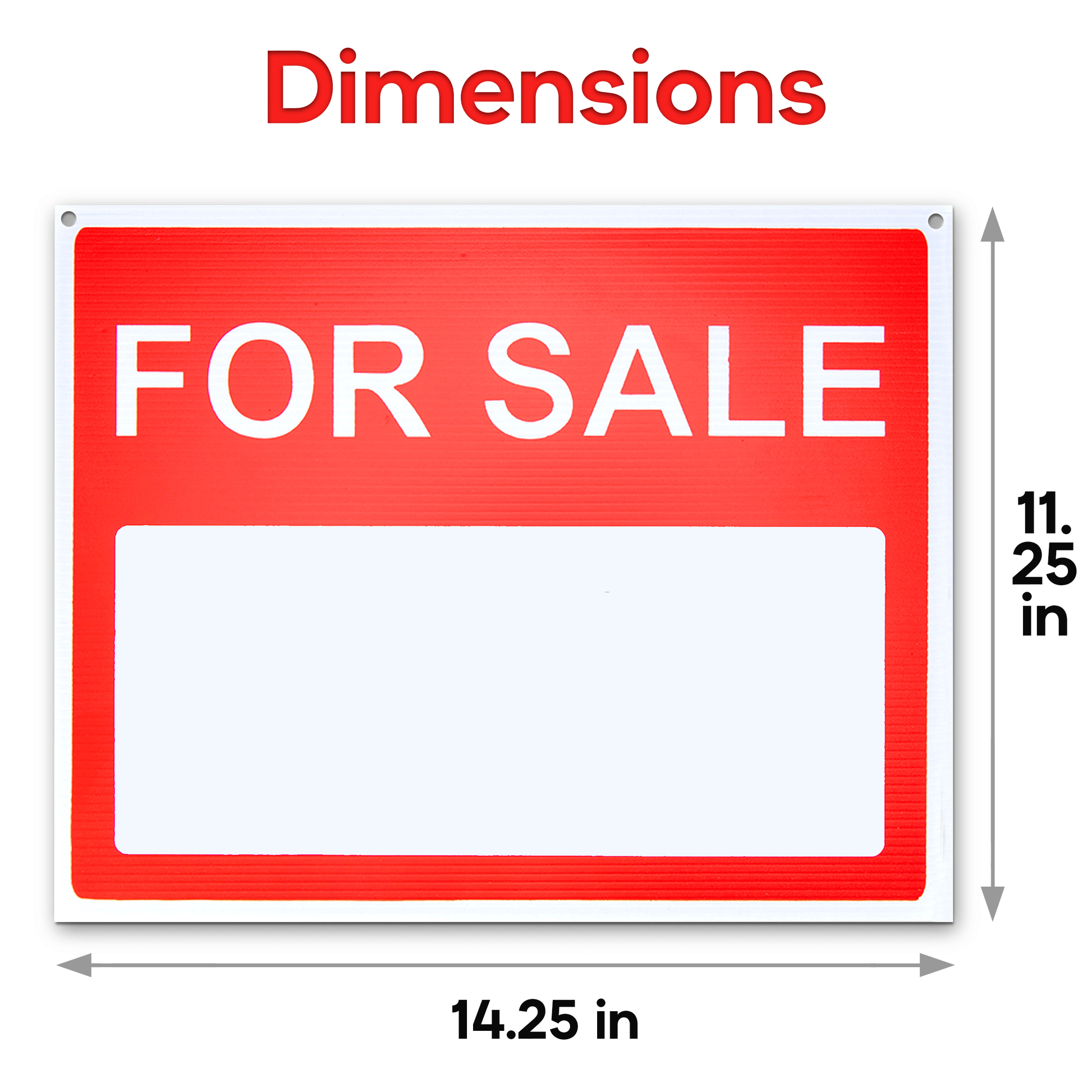 Bold and easy-to-read 'For Sale' sign with large dimensions (14.25 x 11.25 inches) for maximum visibility in outdoor sales and yard sales.