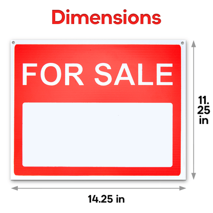 Bold and easy-to-read 'For Sale' sign with large dimensions (14.25 x 11.25 inches) for maximum visibility in outdoor sales and yard sales. 