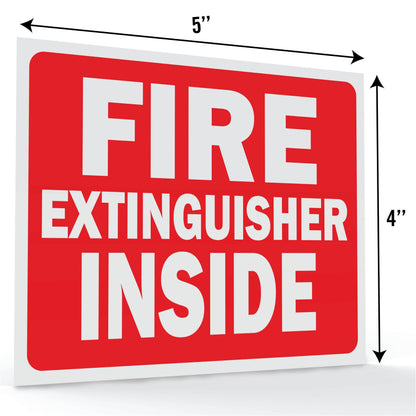 Fire extinguisher inside sticker with dimensions of 5 by 4 inches, perfect for clear identification and easy visibility