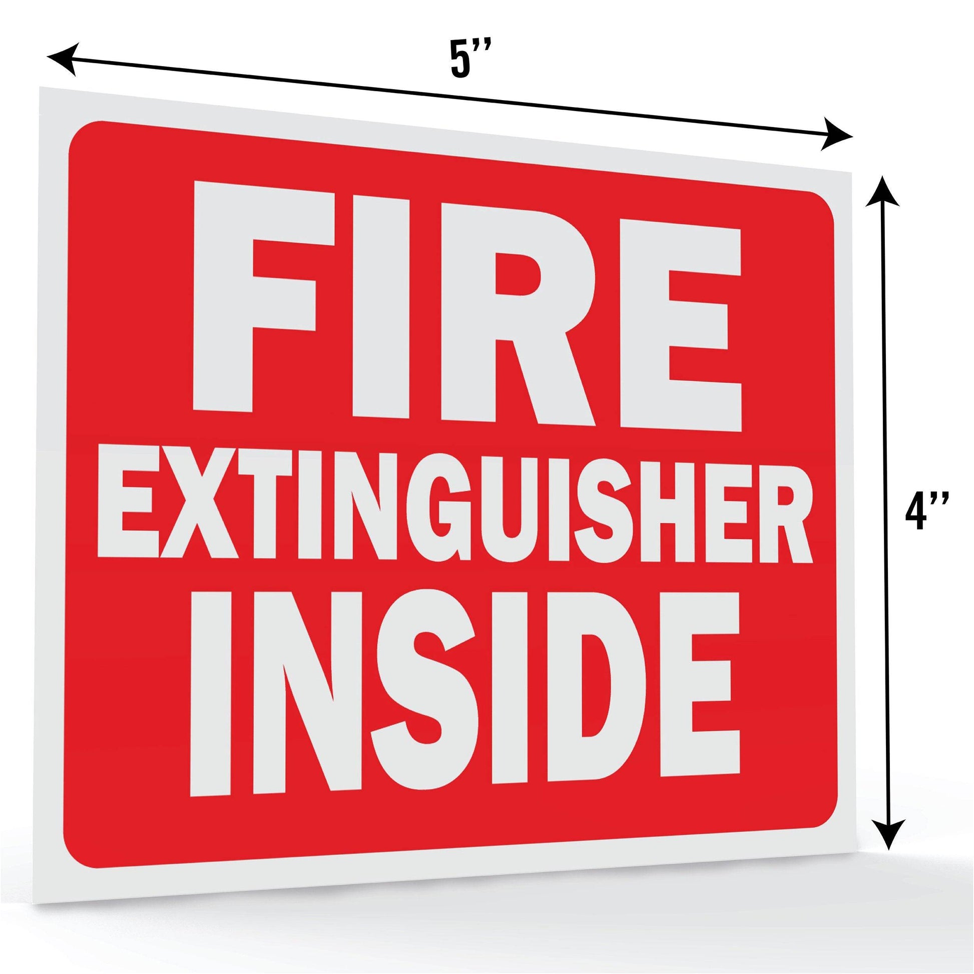 Fire extinguisher inside sticker with dimensions of 5 by 4 inches, perfect for clear identification and easy visibility 