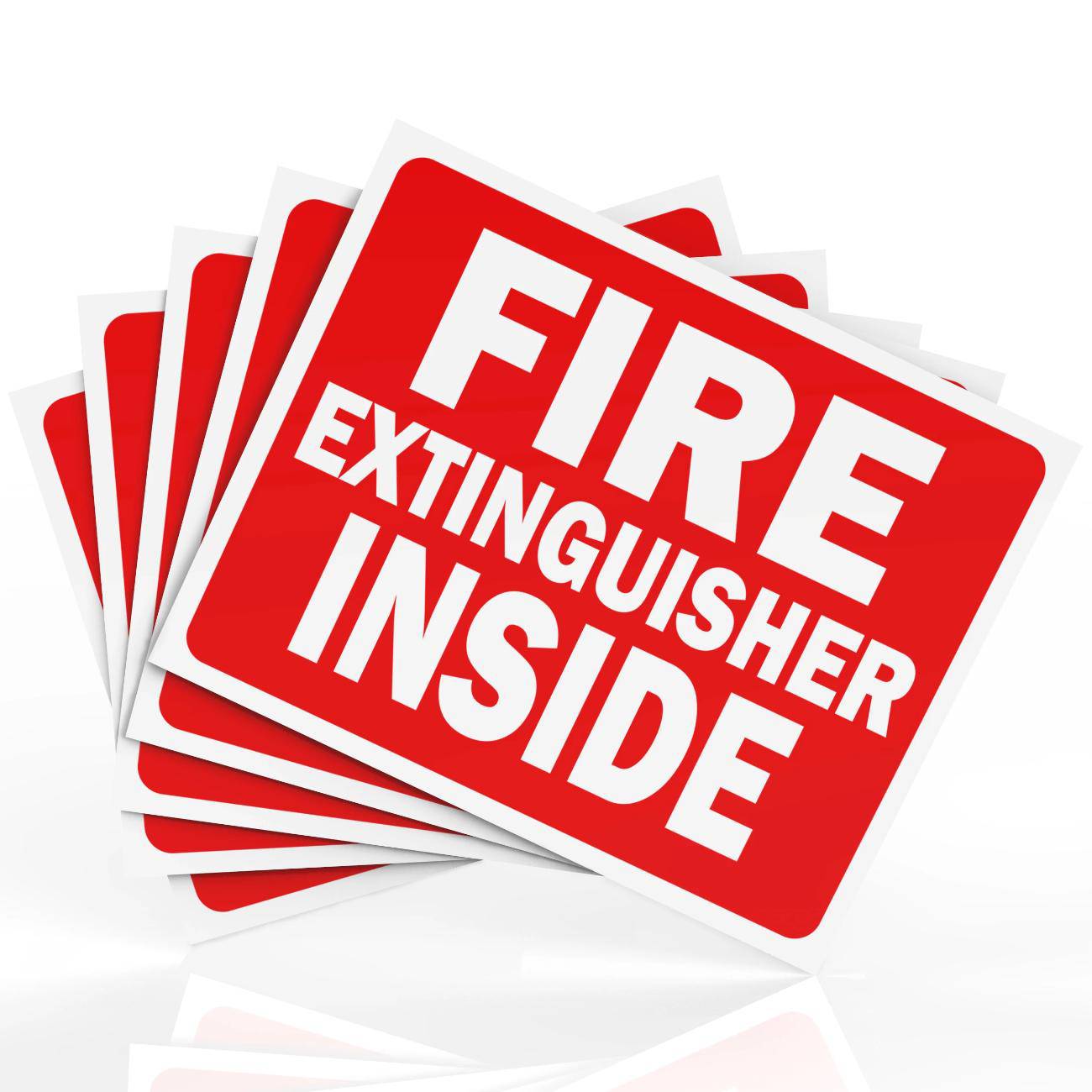 Set of 5 durable fire extinguisher inside stickers for improved safety and compliance