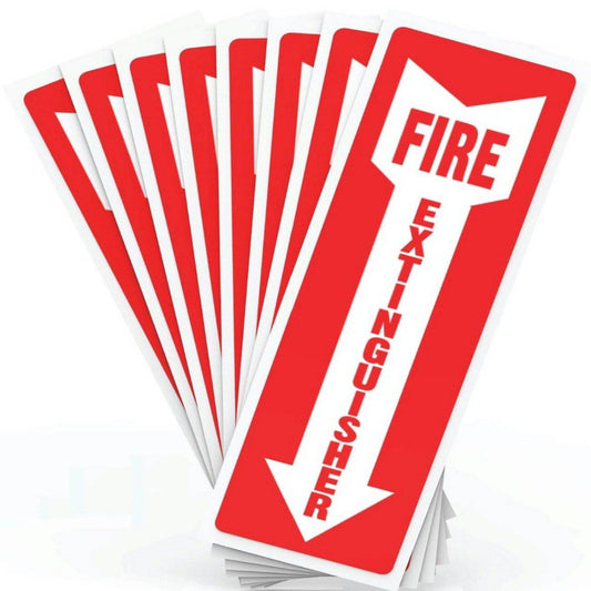 8-pack of fire extinguisher signs for easy identification of extinguisher locations in buildings, enhancing safety and ensuring quick access during fire emergencies