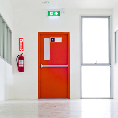  Fire extinguisher wall signage placed in a hallway, clearly indicating the location of the fire extinguisher for quick access during emergencies