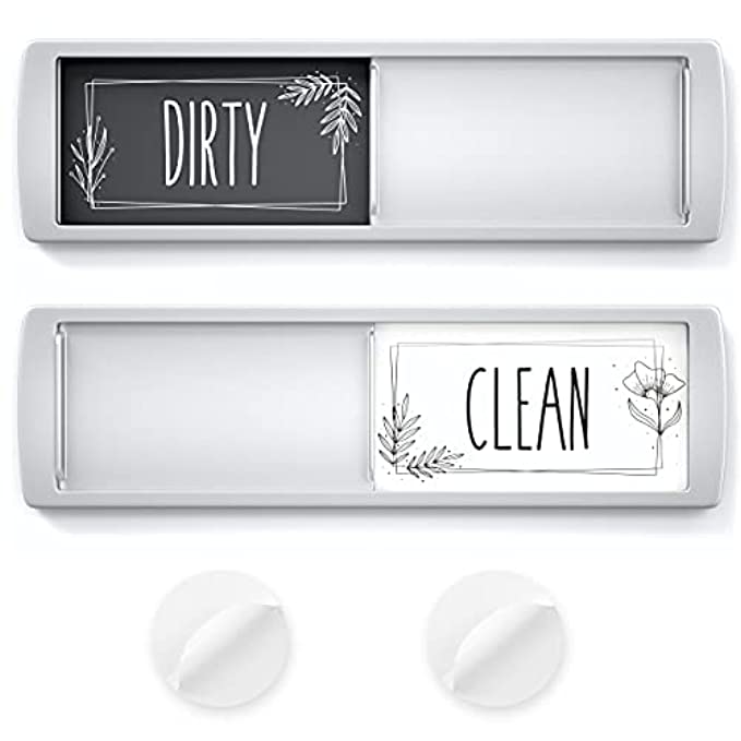 Grey and white Clean Dirty Dishwasher Magnet with dual indicators for clean and dirty dishes, featuring a sleek design and strong magnetism