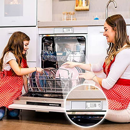 Mother and daughter using a dishwasher with the Clean Dirty Dishwasher Magnet in grey and white, ensuring the kitchen stays organized and efficient