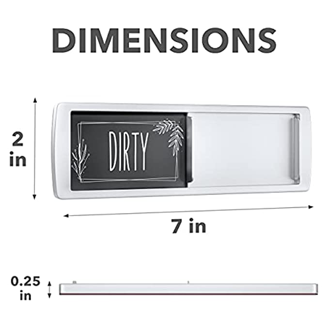 Dimensions of the Clean Dirty Dishwasher Magnet in grey and white, measuring 7 x 2 inches, perfect for easy identification of dish status