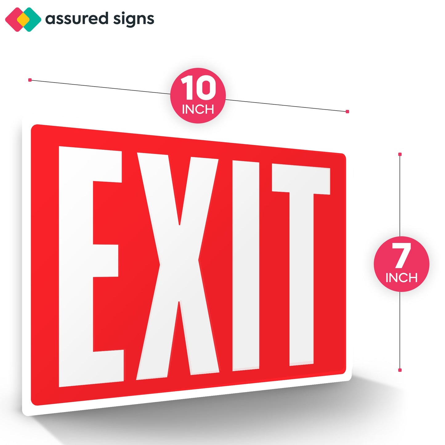 Durable 10-inch by 7-inch exit sign sticker, ideal for marking doors and walls. This emergency exit sign ensures high visibility for fast evacuation in emergencies, available in a convenient 4-pack.