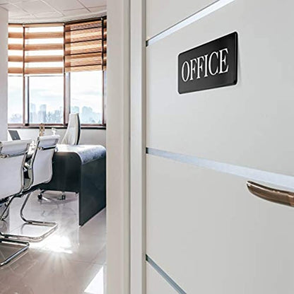 Professional office door sign affixed to a modern home office door. Easy-to-read, durable, and sleek 'Office' sign for workspaces or home offices.