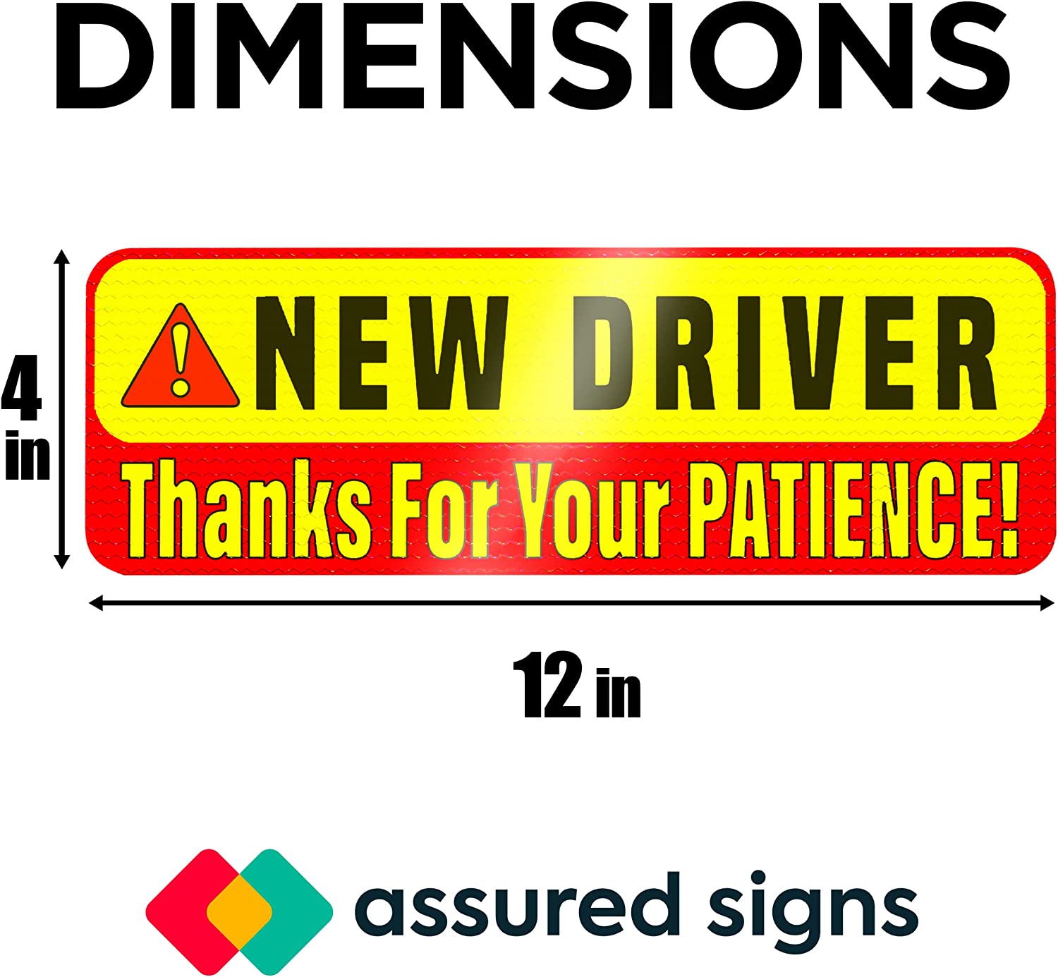 Close-up of the new driver magnet sign, displaying 'Thanks for Your Patience' with a bold and reflective yellow and red design for maximum visibility.