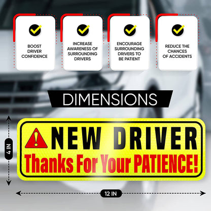 New Driver Car Magnet Sticker Signs Yellow 3-Pack