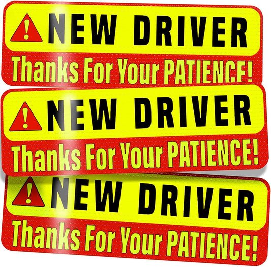 Pack of three new driver car magnet signs, designed to increase driver confidence and promote patience from surrounding drivers with its bold and reflective message