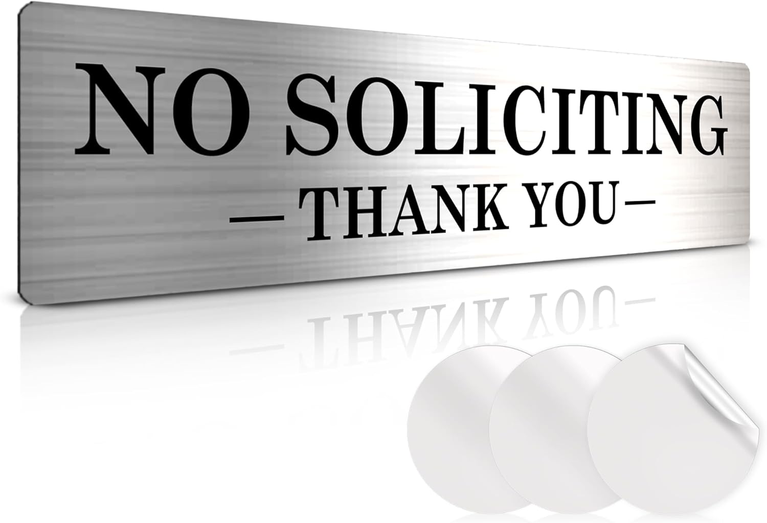 no soliciting sign in brushed silver finish with adhesive strips for secure installation 