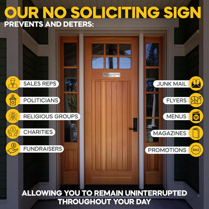 no soliciting sign deters sales reps, politicians, and unwanted mail like flyers, menus, and magazines