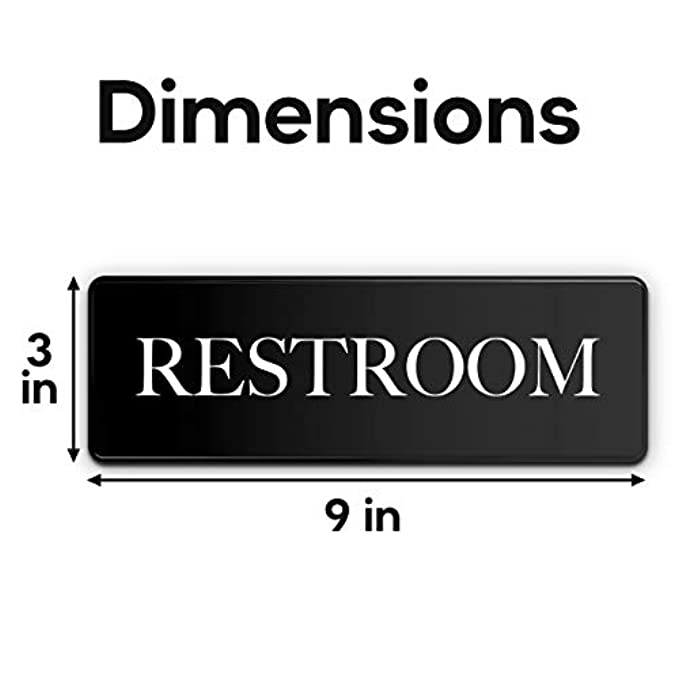 Restroom signage dimensions displayed, perfect for bathroom doors or walls, easy to install