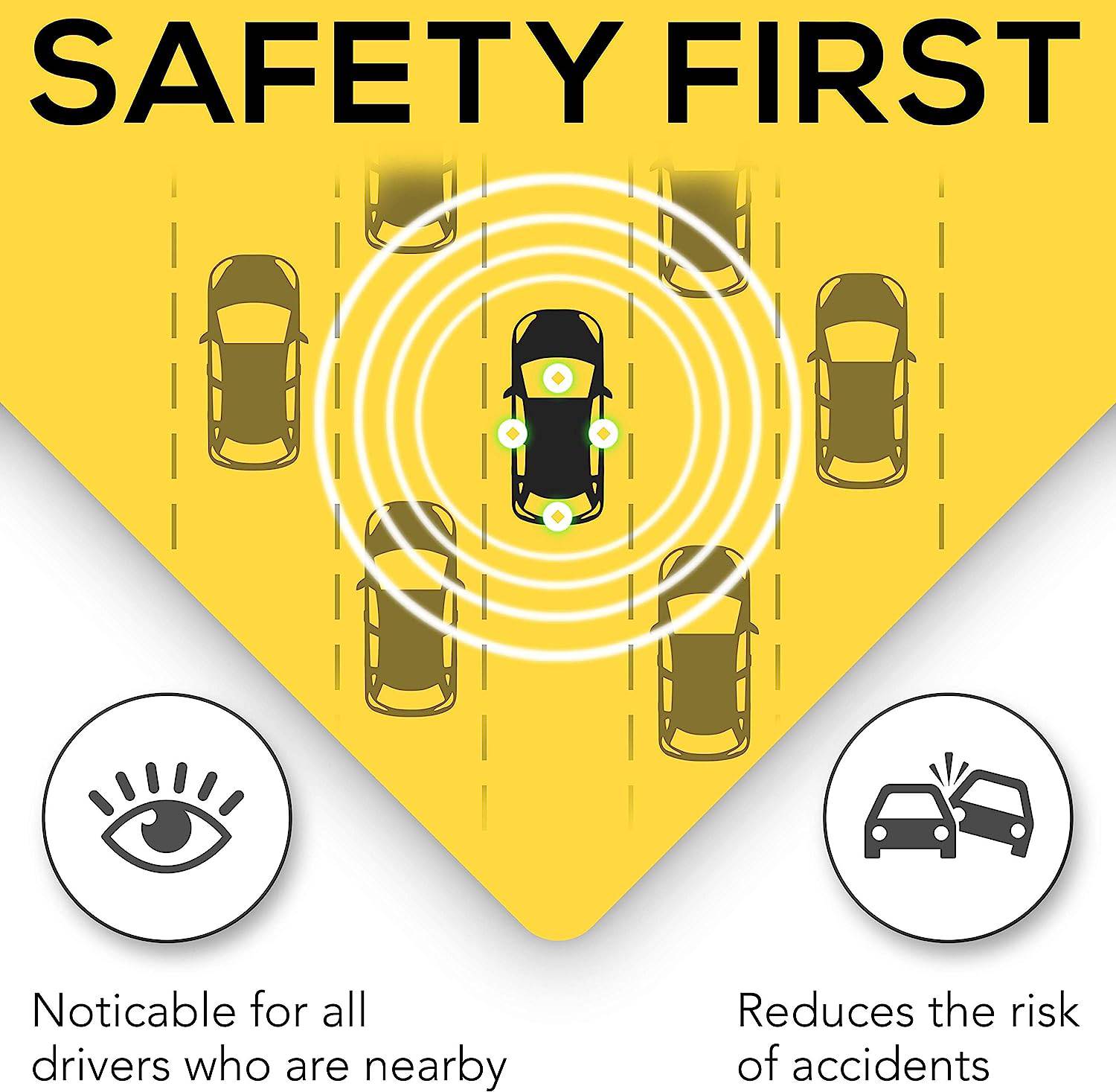 Safety first diagram showing how new driver signs help make the vehicle noticeable for nearby drivers, reducing the risk of accidents