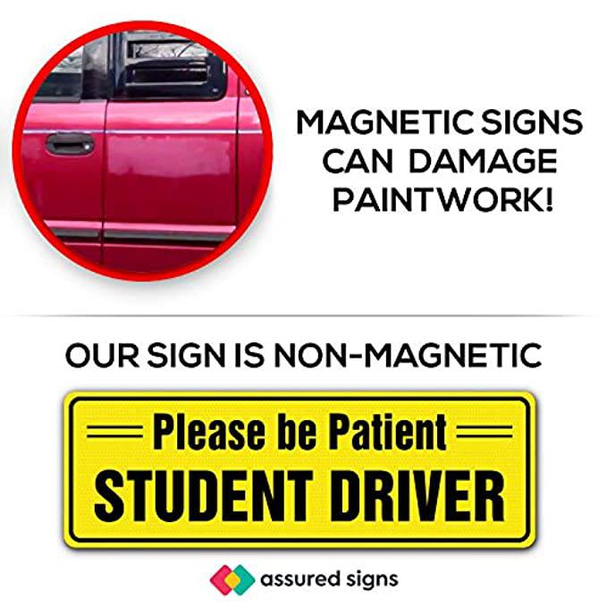 Non-magnetic feature of the Please be Patient Student Driver decal 3 Pack – Ensuring no damage to the car's paintwork while maintaining strong adhesion.