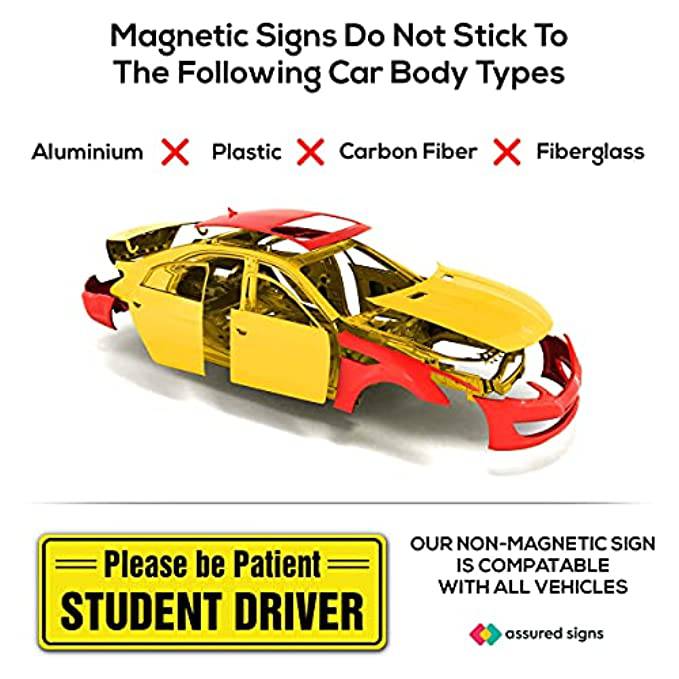 Compatibility with all car body types for the Please be Patient Student Driver decal 3 Pack – Works on non-metal surfaces such as aluminum, plastic, and fiberglass