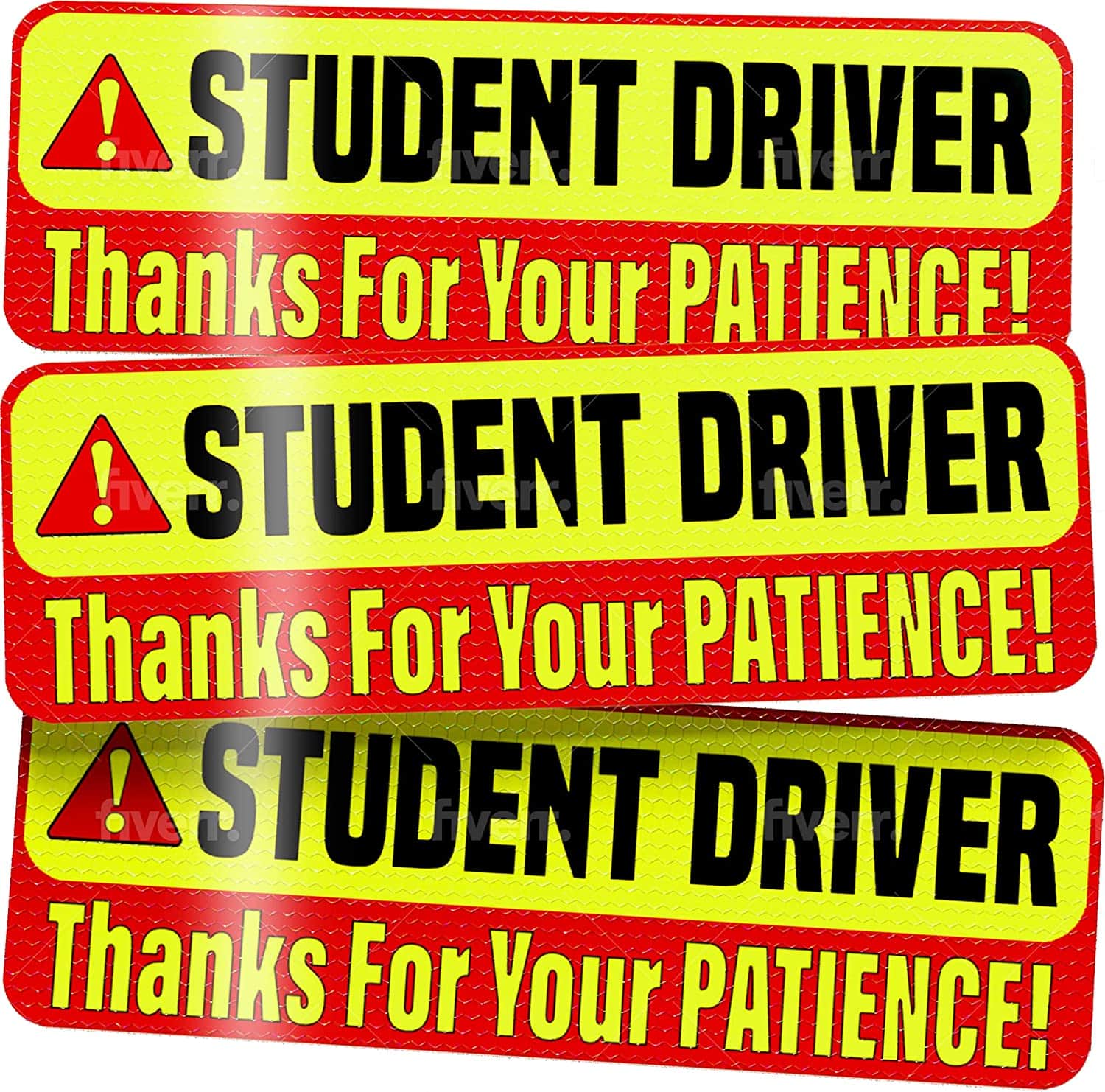 Student Driver "Thanks For Your Patience!" reflective magnets, ideal for new drivers, in a 3-pack set