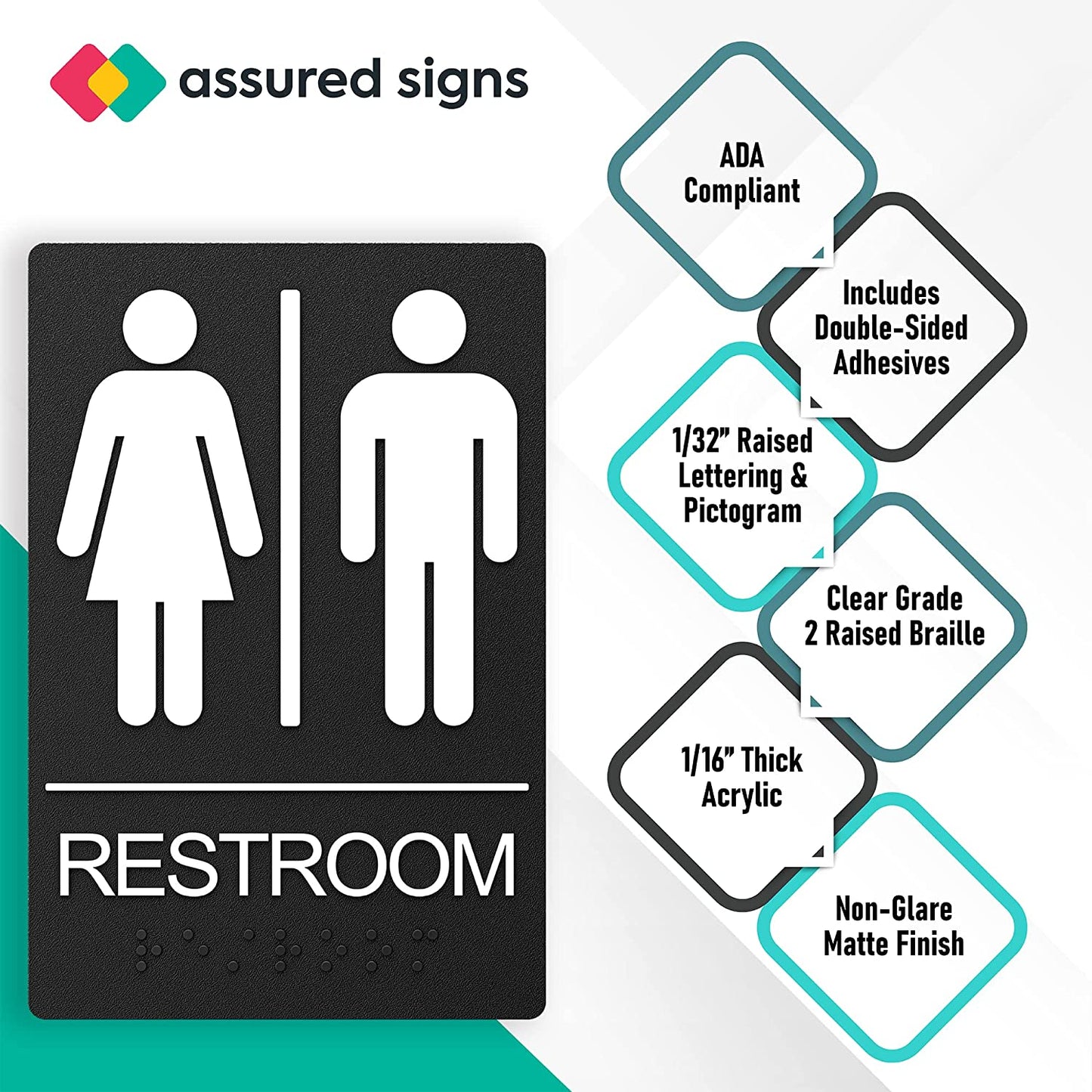 Restroom Signs For Business - For Unisex - 9" by 6"