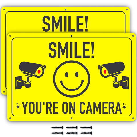 Aluminum metal smile you're on camera signs